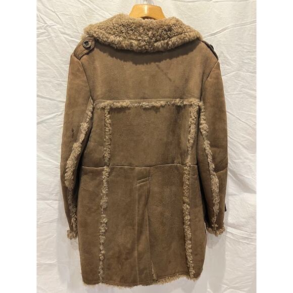 Vintage Shearling Sheepskin Suede Double Breasted Coat Car Jacket Buttons 70s - Picture 3 of 13